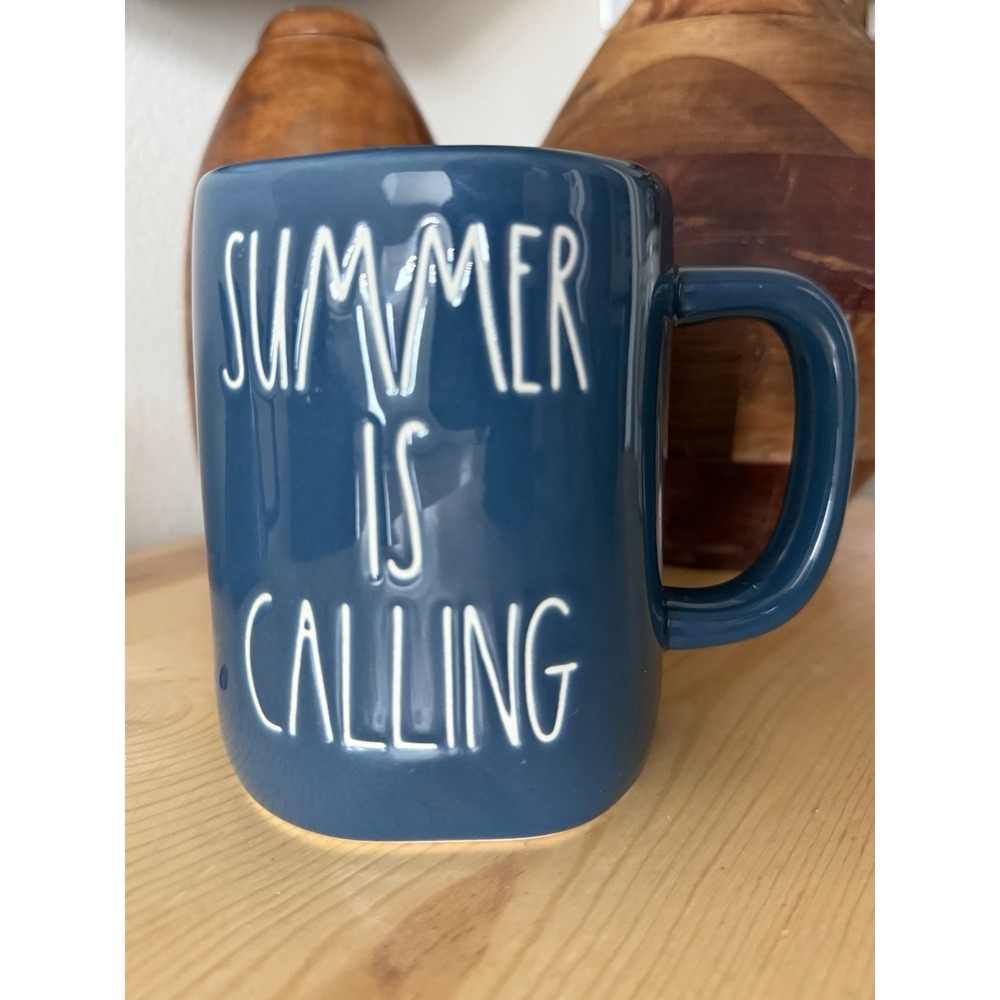 Rae Dunn Classic Mug "SUMMER‎ IS CALLING" Blue W/ White Letters